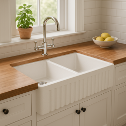 GraniteMy Tradition country-style double sink, 2-sided granite basin, 80x50cm, white, top-mount, under-mount, and flush-mount, 1208953698